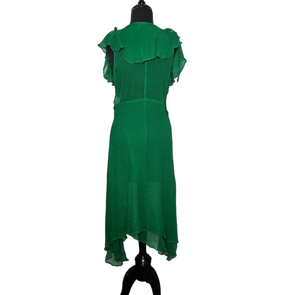 TULULA 100% Silk Duster Robe Large Green Fairy Ethereal Coquette Soft Girl
